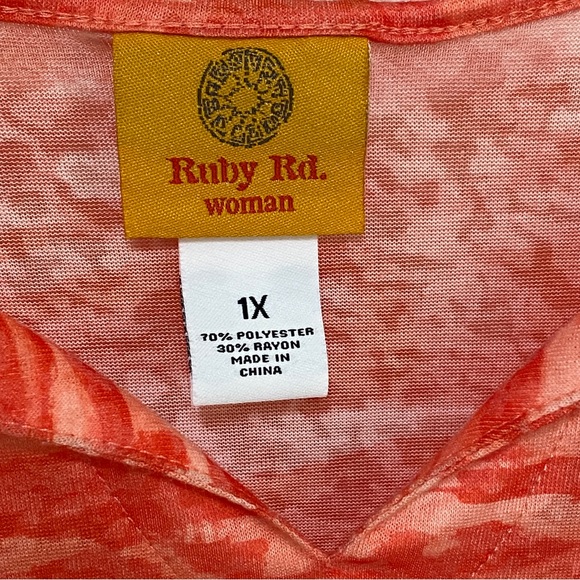 RUBY RD Tie Dye Look Flutter Sleeve Top - red orange 1X - Picture 5 of 6